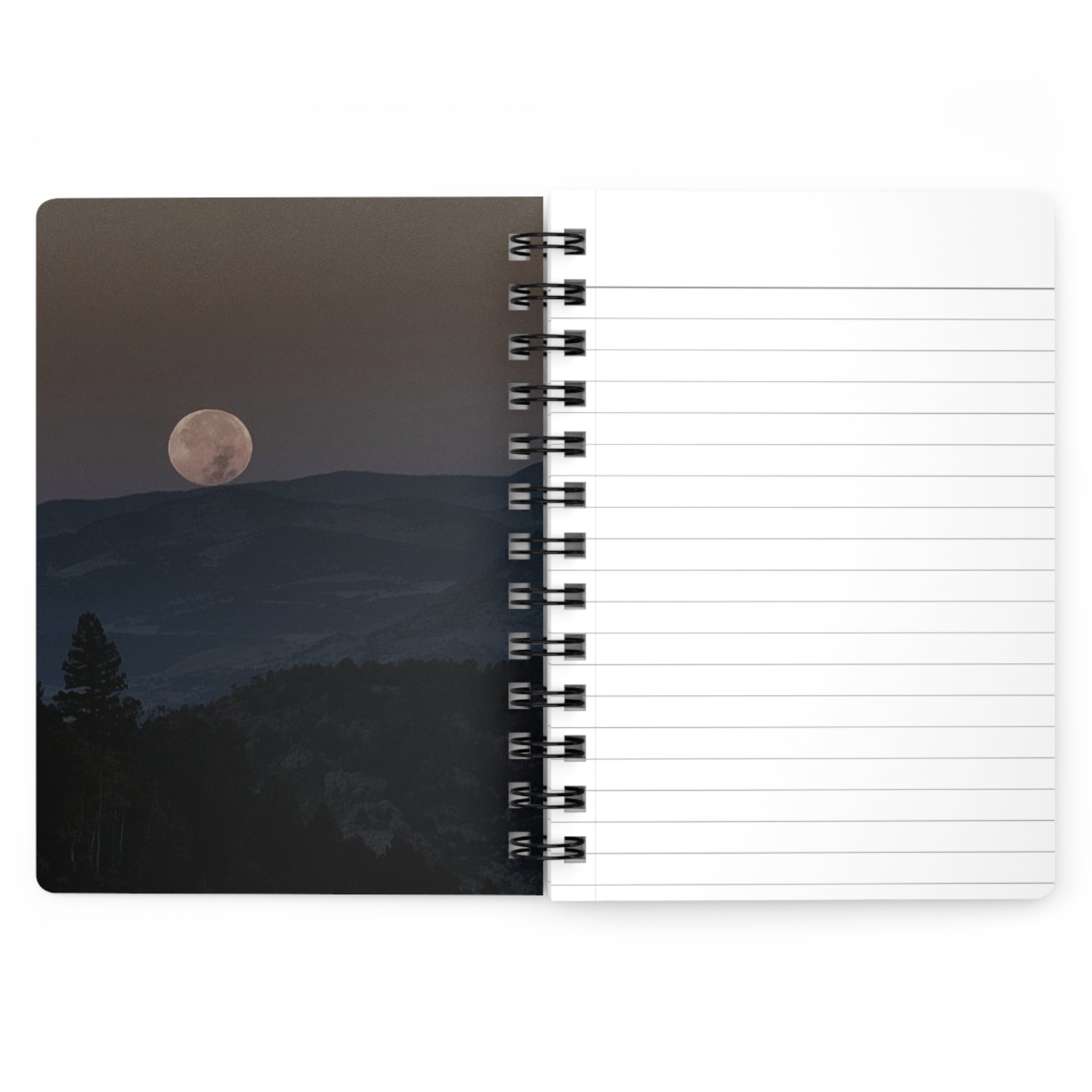 Moonlit Mountain Spiral Journal — Scenic Full Moon Notebook for Travel, Nature & Nighttime Journaling