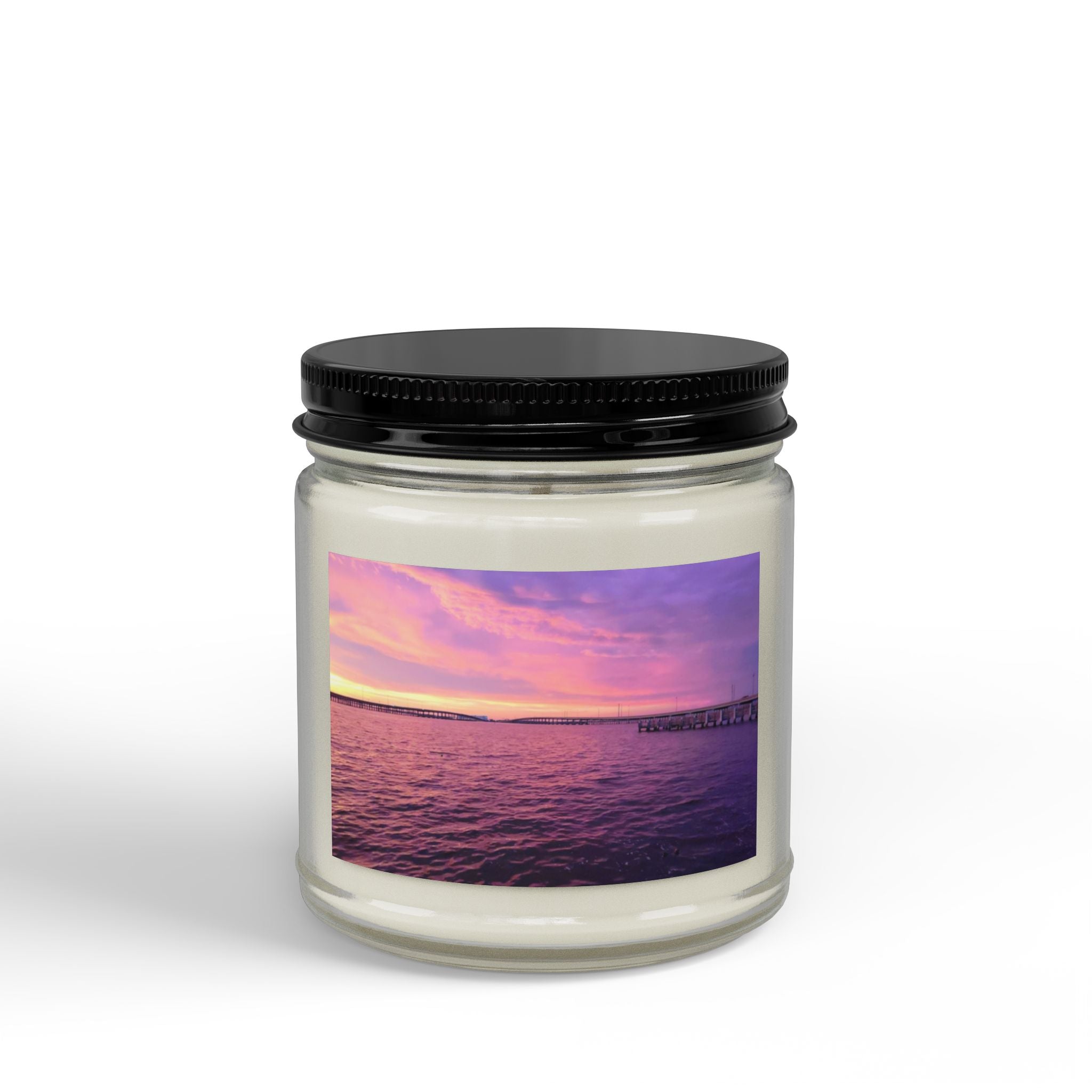 Sunset Sea Scented Soy Candle — 4oz & 9oz Amber Jar with Black Lid