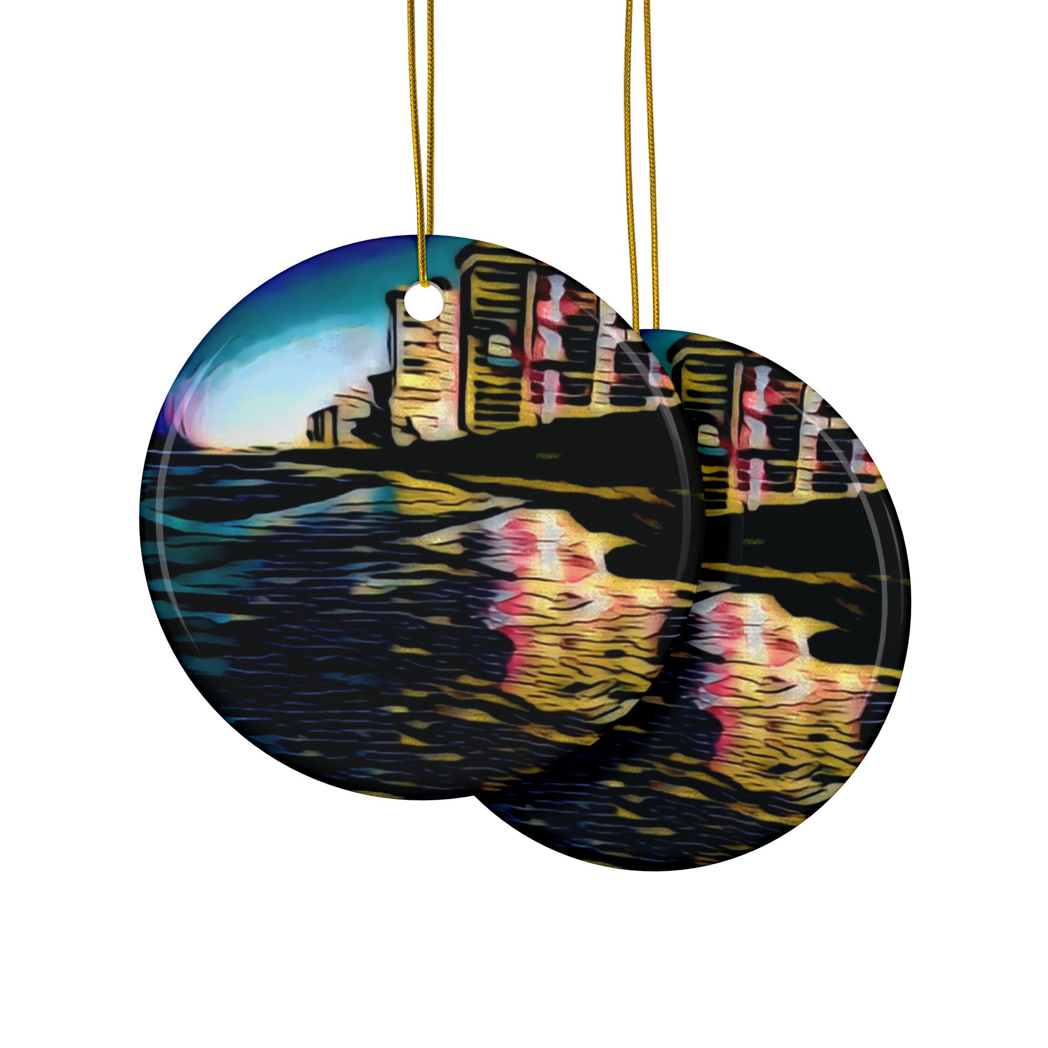 Swirl Night Waves - double sided ceramic ornament