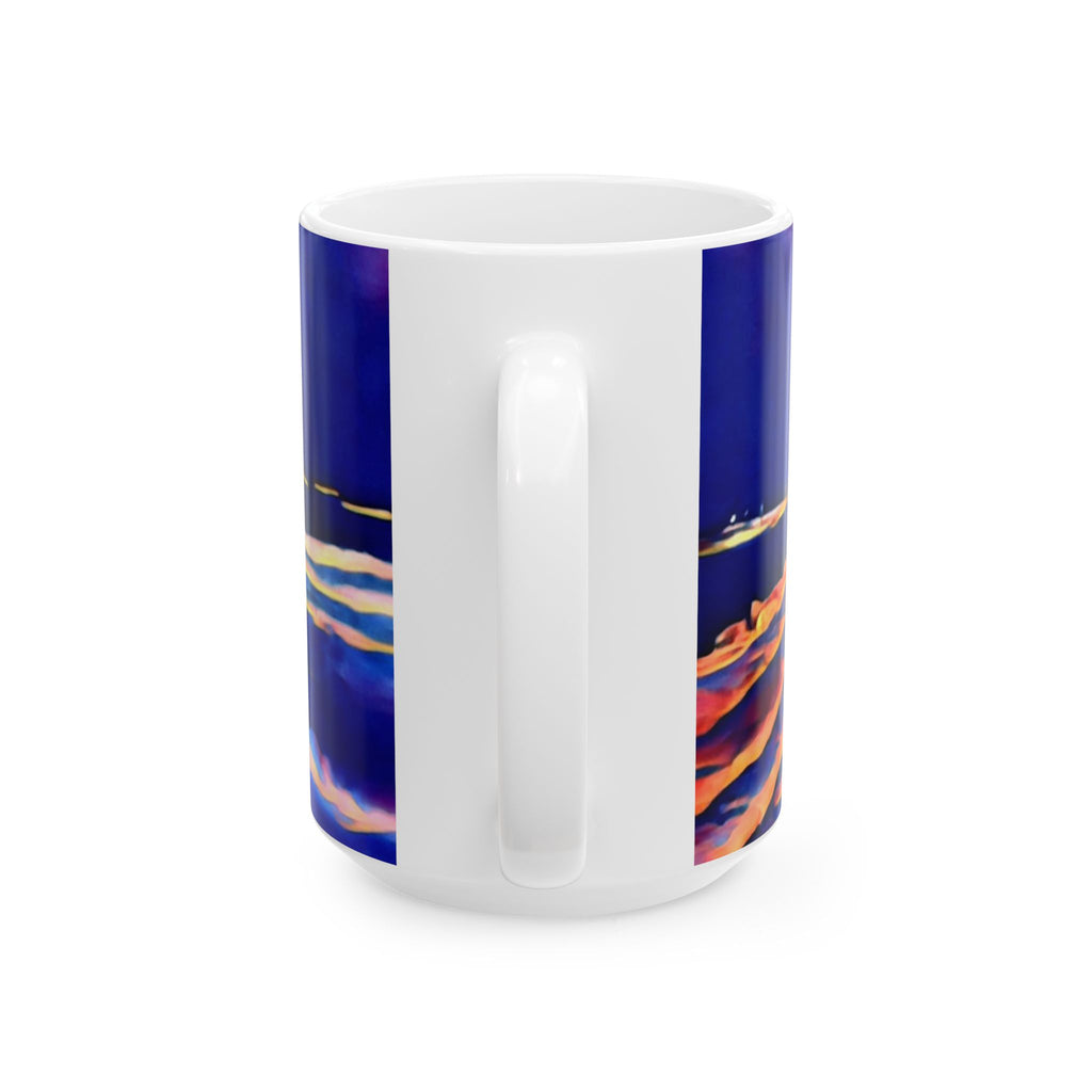 Ocean Nightscape Ceramic Mug — Abstract Coastal Wave Art (11oz, 15oz)