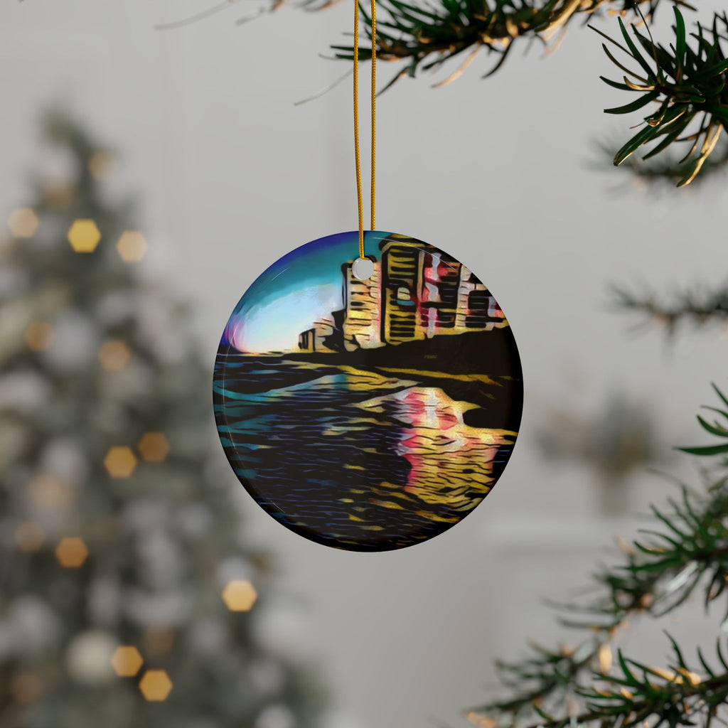 Swirl Night Waves - double sided ceramic ornament