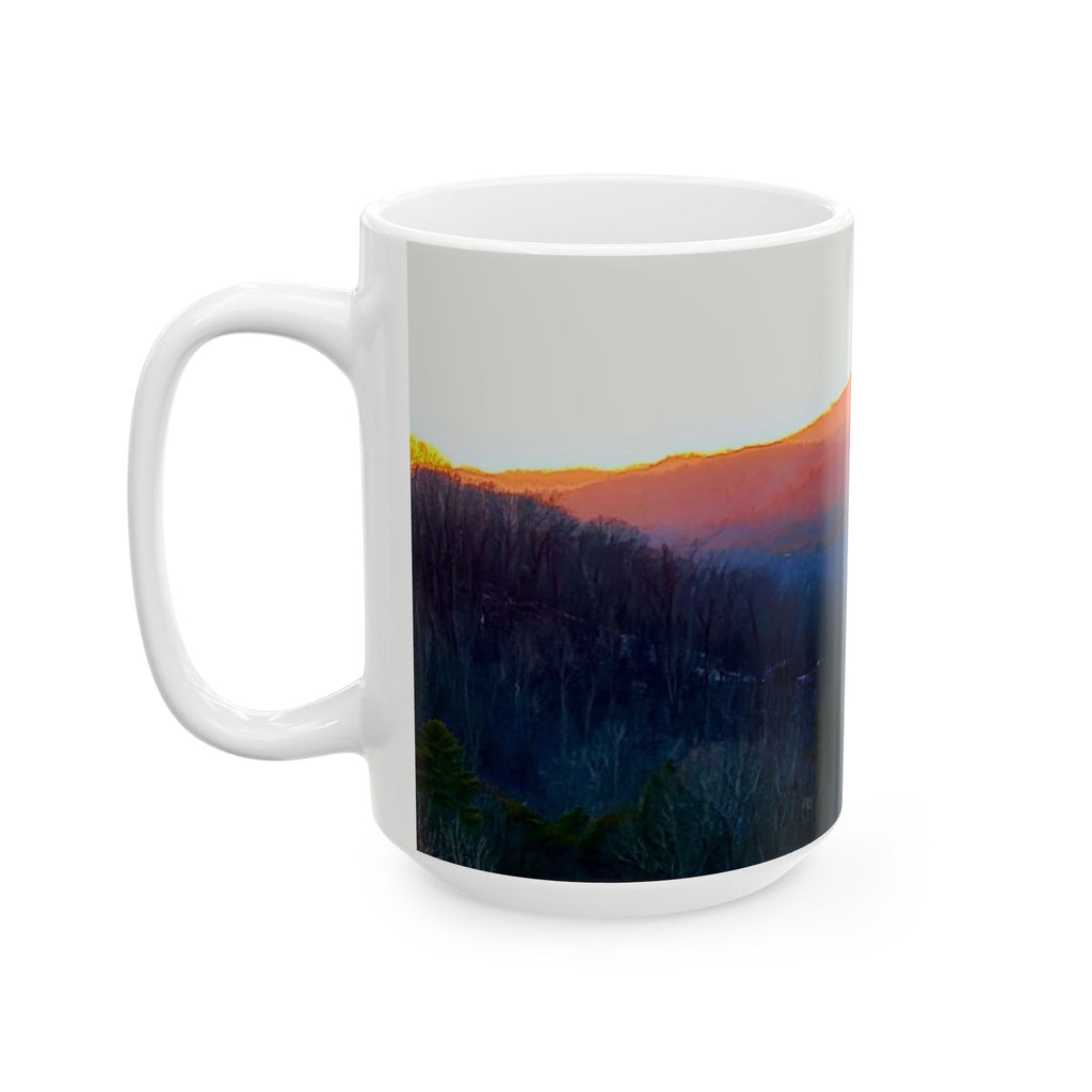 Sunset Mountain Ceramic Mug — Gradient Landscape Coffee Cup (11oz/15oz)