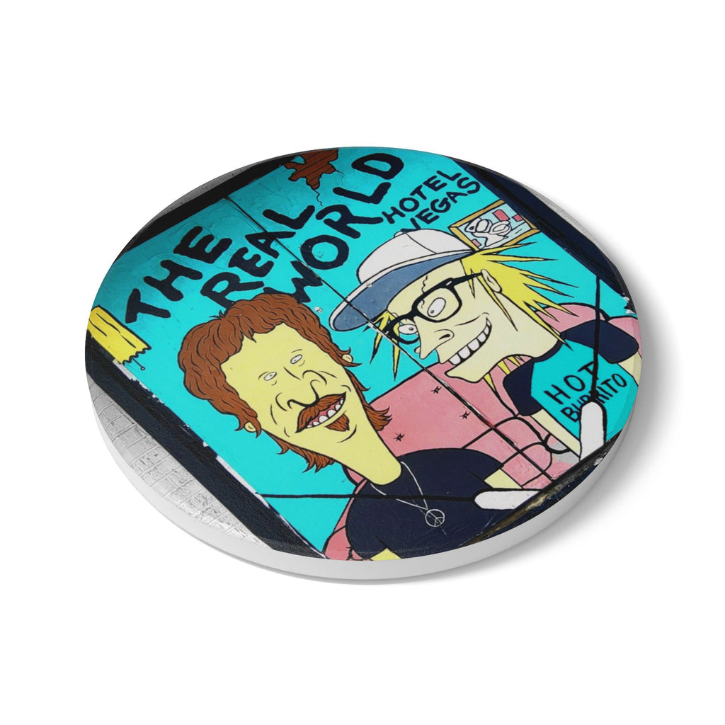 The Real World Cartoon Ceramic Coaster — Retro 90s TV Parody Drink Mat
