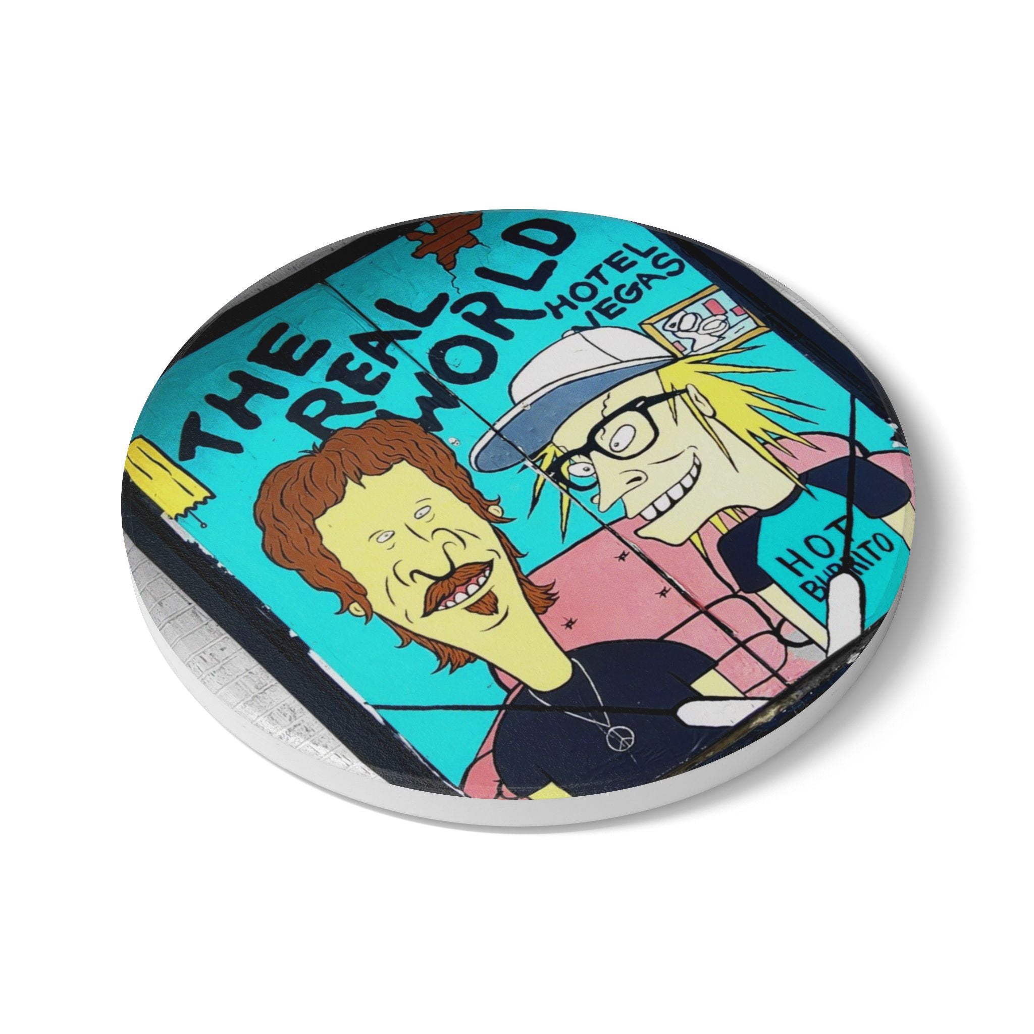 The Real World Cartoon Ceramic Coaster — Retro 90s TV Parody Drink Mat
