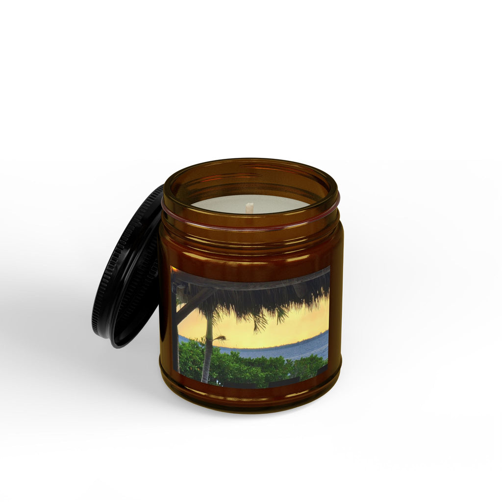 Tropical Soy Candle – Beach Sunset Scented Jar (4oz & 9oz, Black Lid)
