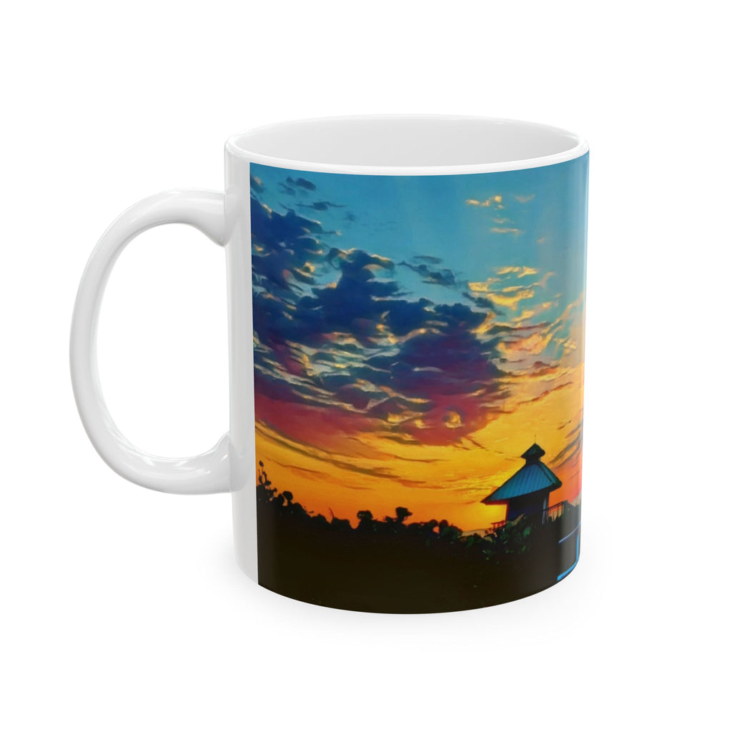 Sunset Beach Ceramic Mug — Tropical Palm Sunrise Coffee Cup (11oz, 15oz)