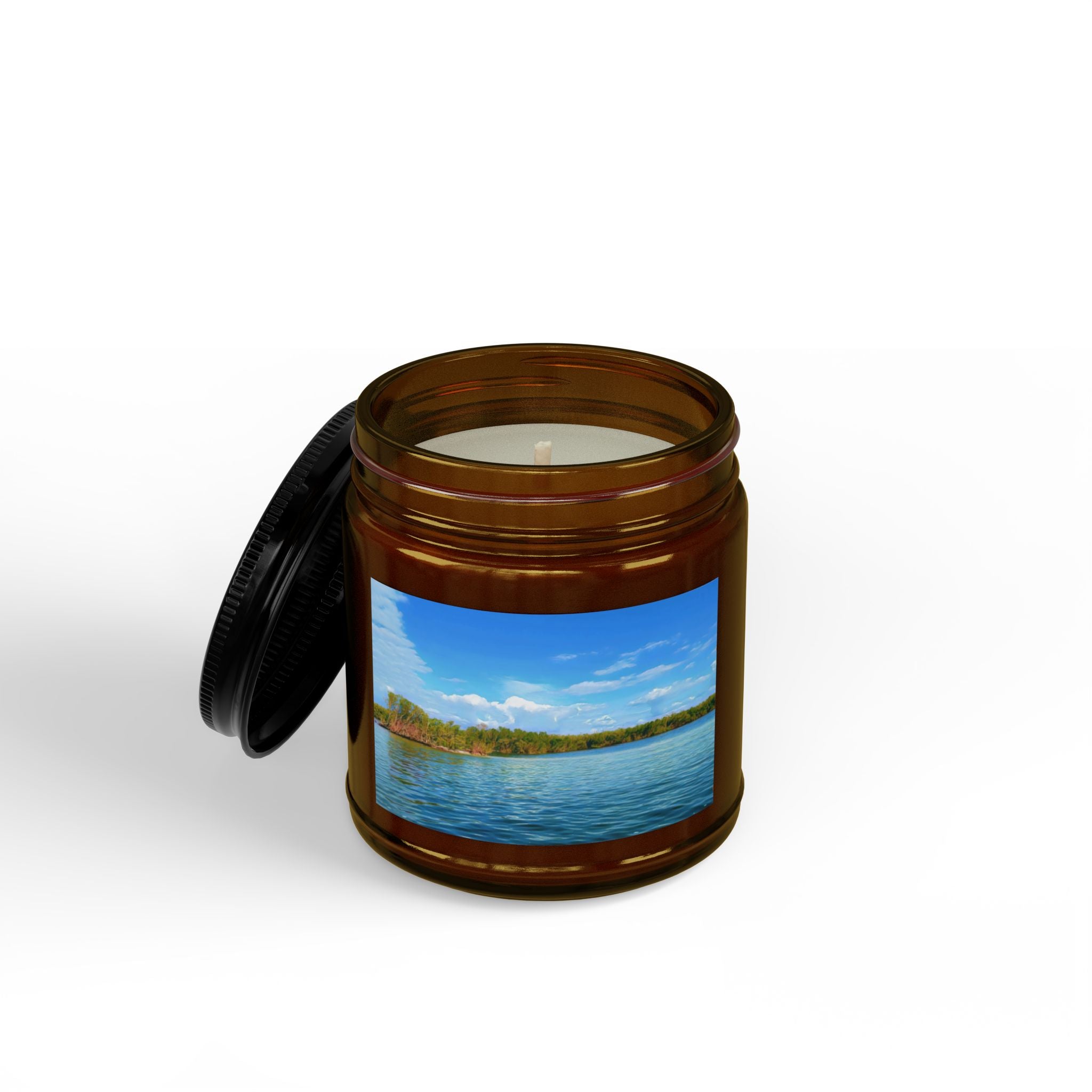 Lake Breeze Scented Soy Candle (4oz & 9oz) — Amber Jar with Black Lid