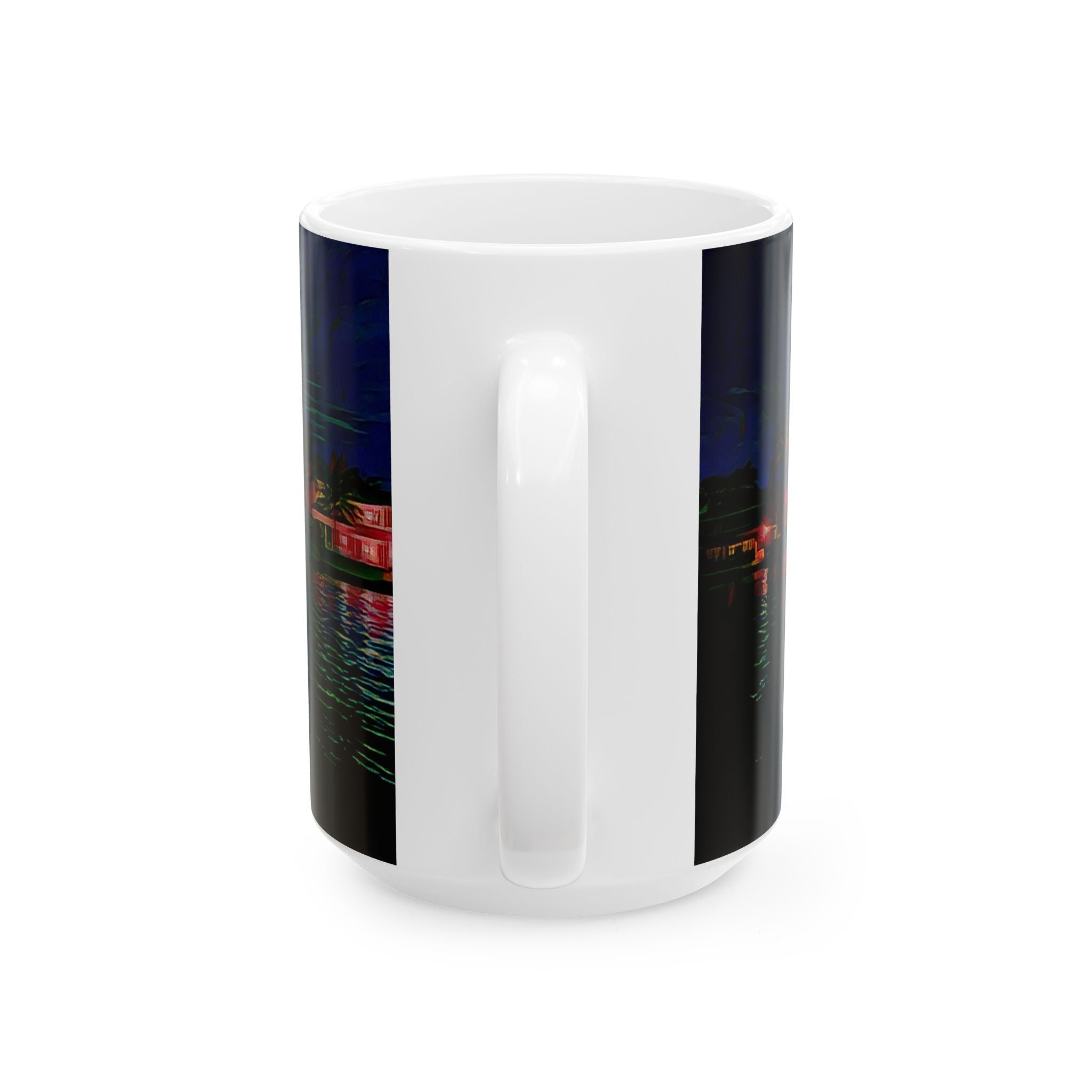 Coastal Nightscape Ceramic Mug — Tropical Harbor at Night, 11oz & 15oz