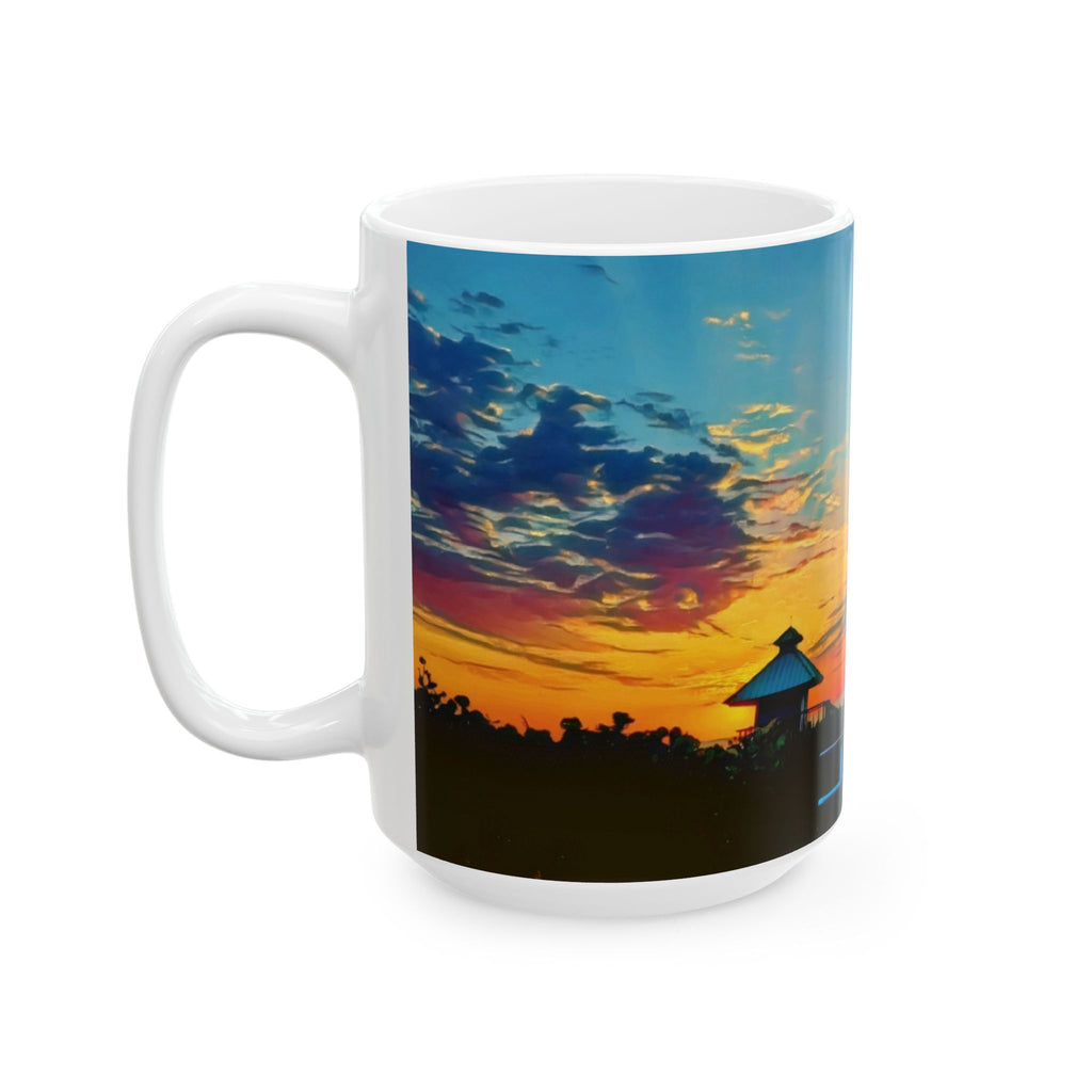 Sunset Beach Ceramic Mug — Tropical Palm Sunrise Coffee Cup (11oz, 15oz)