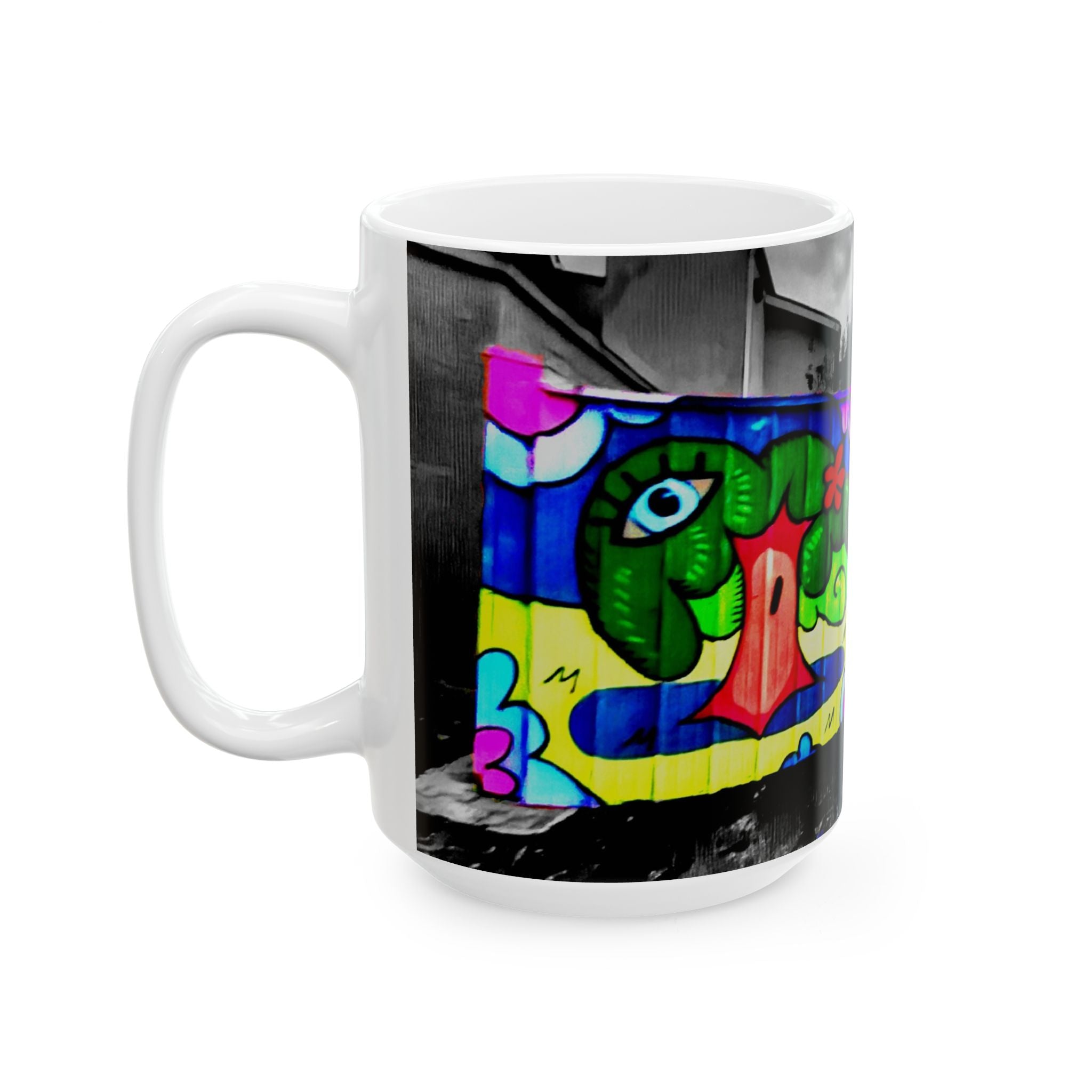 Graffiti Street Art Ceramic Mug — Colorful Urban Mural Coffee Cup (11oz/15oz)