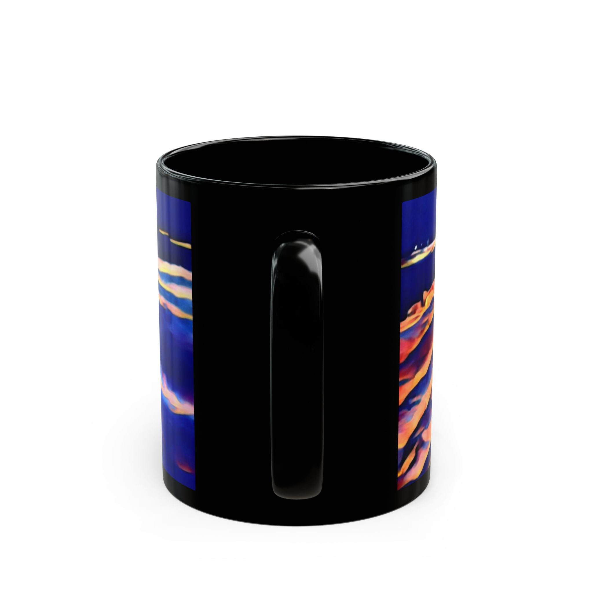 Blue Ocean Waves Black Mug — Abstract Seascape Ceramic Coffee Cup (11oz/15oz)