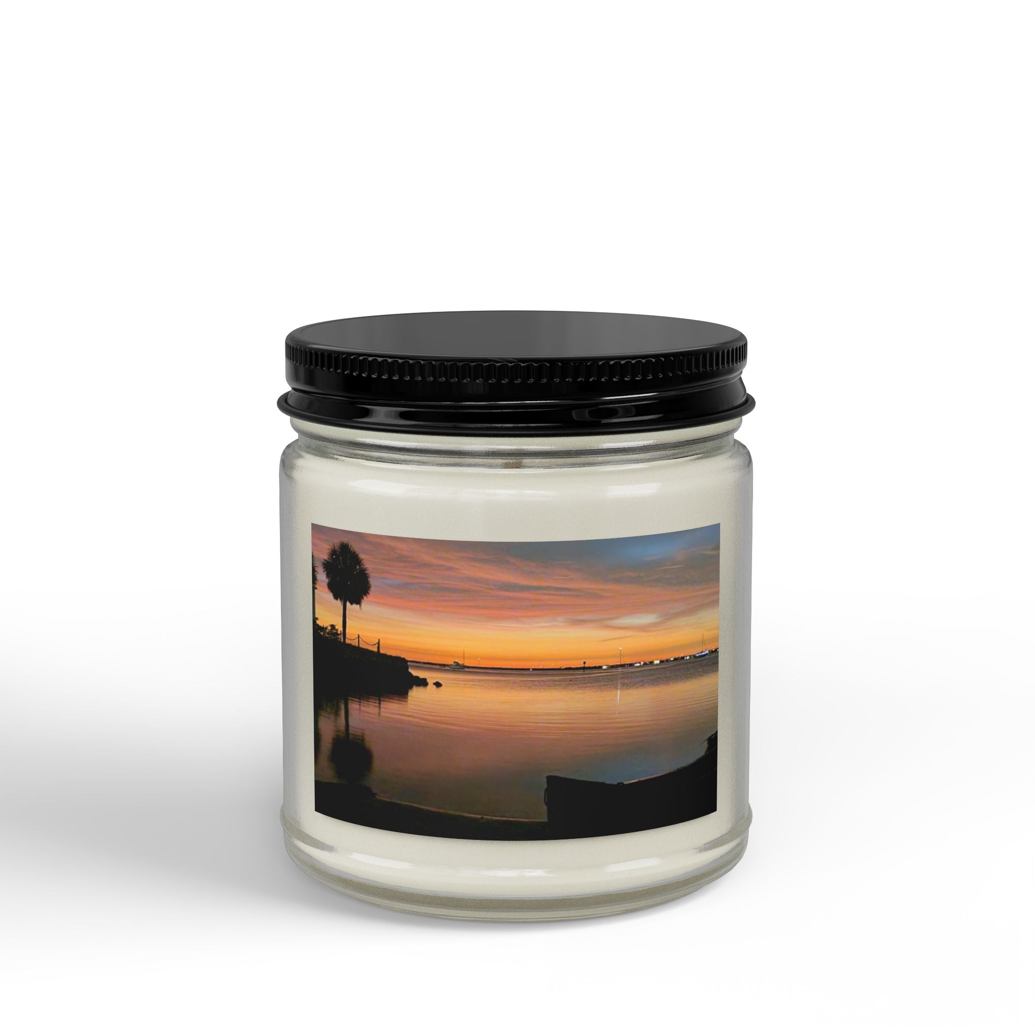 Sunset Lake Scented Soy Candle — Amber Jar with Black Lid (4oz & 9oz)
