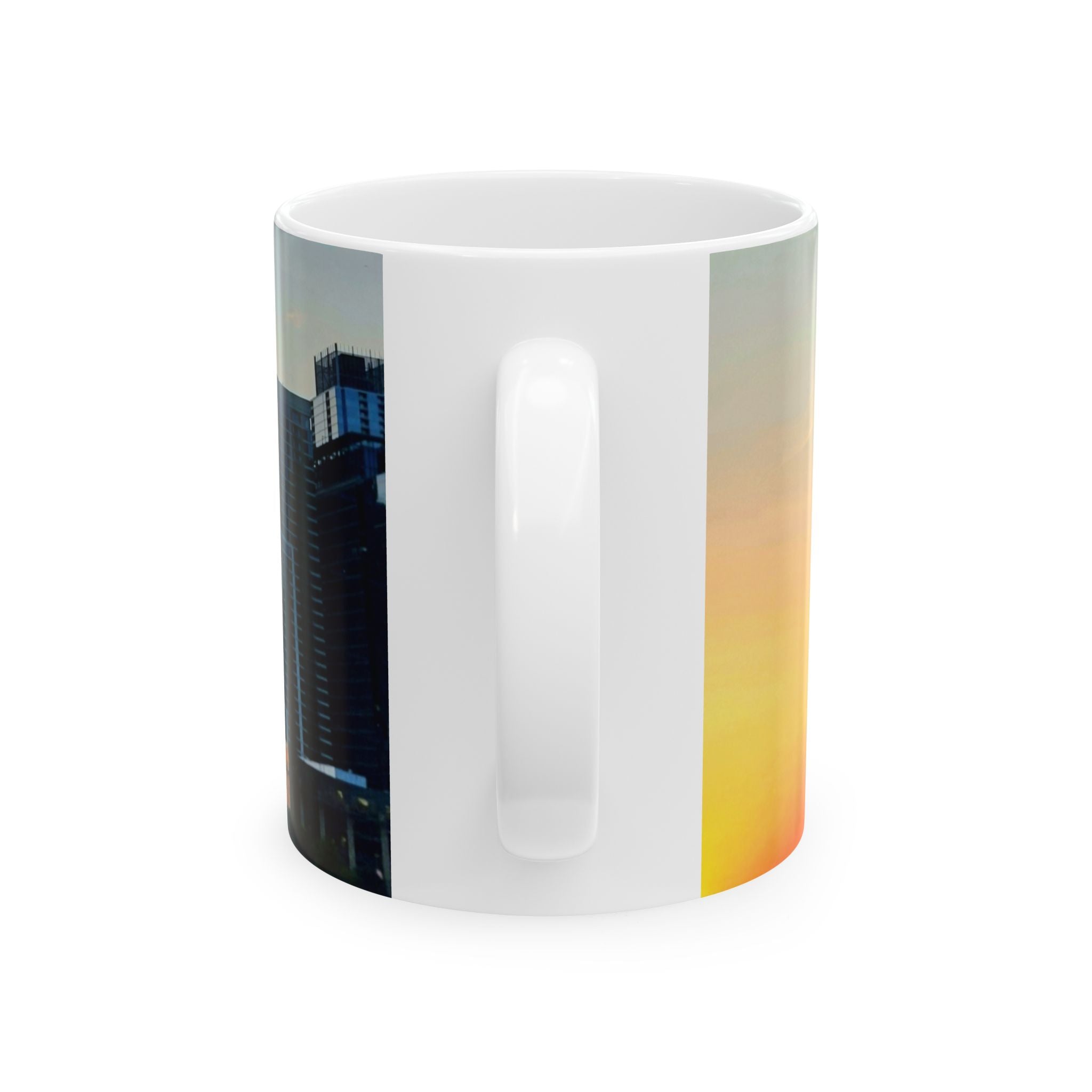 City Skyline Sunset Mug — Modern Urban Architecture Coffee Cup (11oz/15oz)