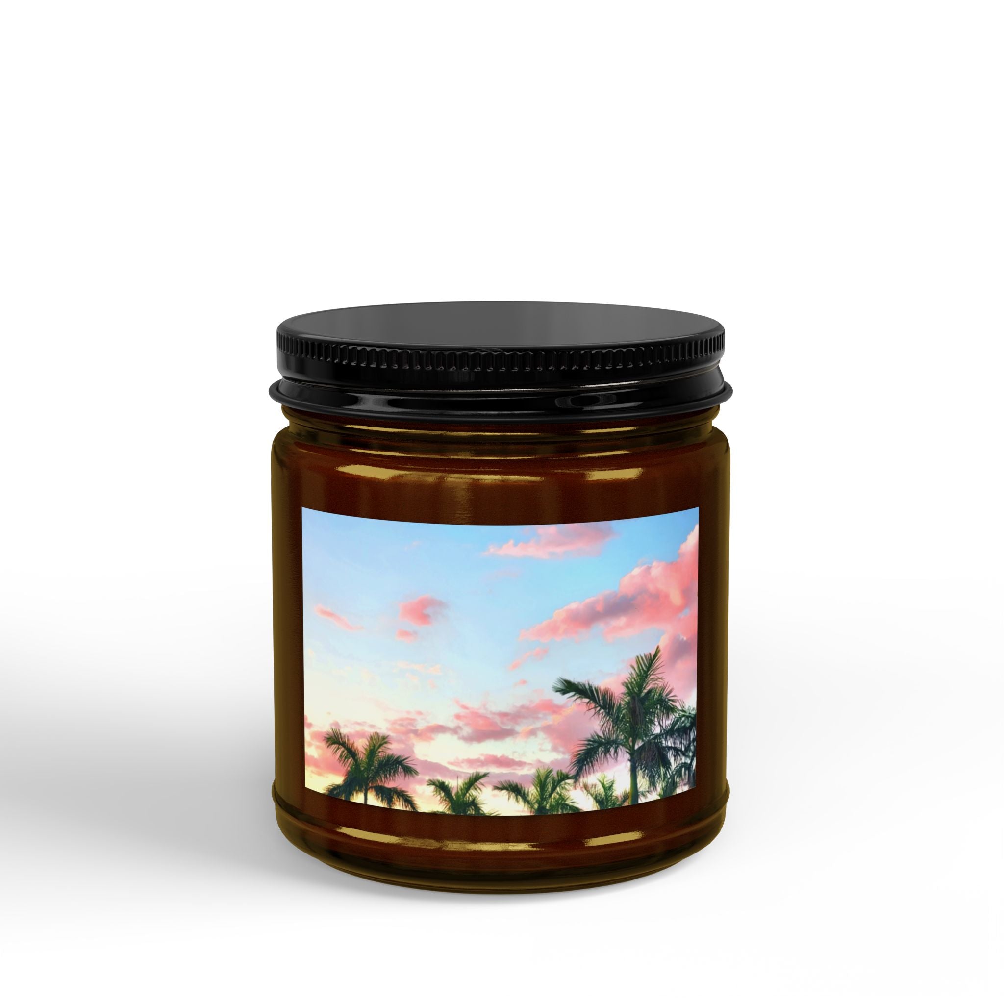 Tropical Sunset Soy Candle — Scented Amber Jar with Black Lid (4oz & 9oz)