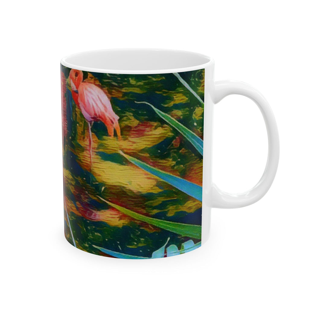 Flamingo Garden Ceramic Mug — Tropical Floral 11oz & 15oz