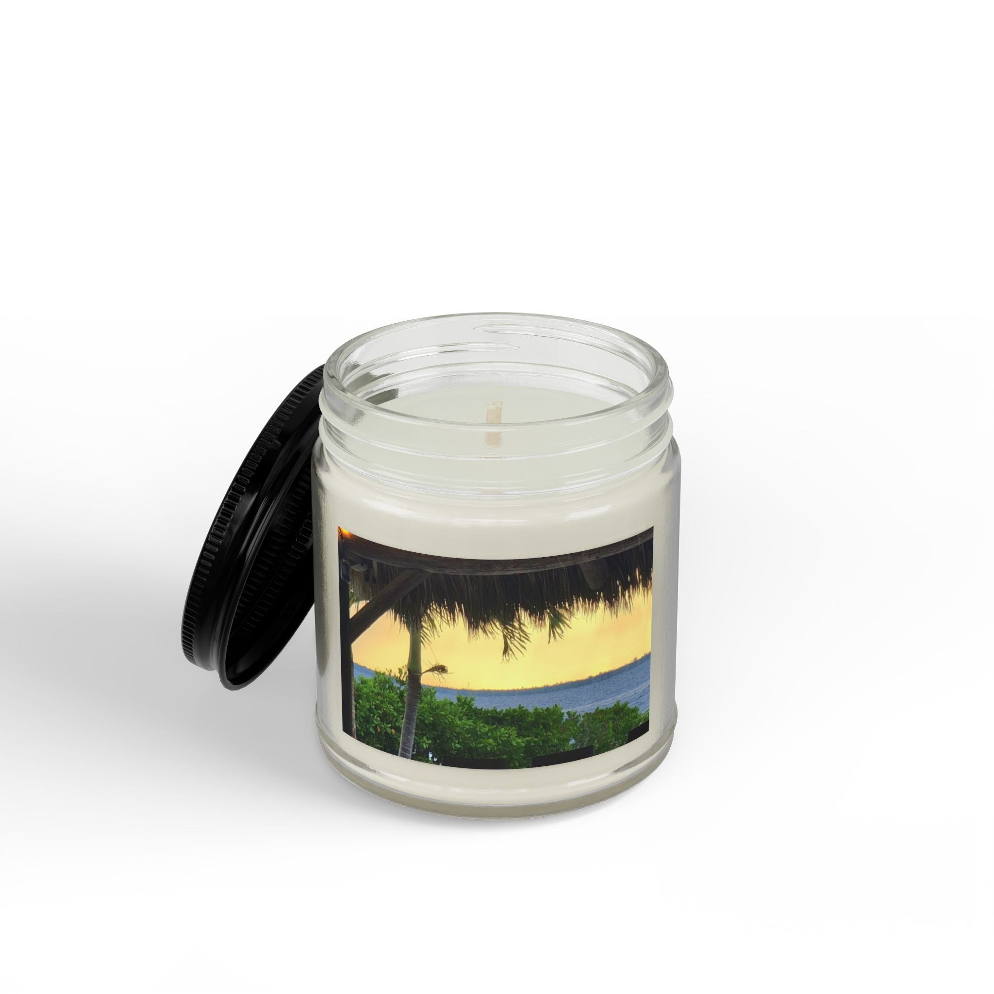 Tropical Soy Candle – Beach Sunset Scented Jar (4oz & 9oz, Black Lid)