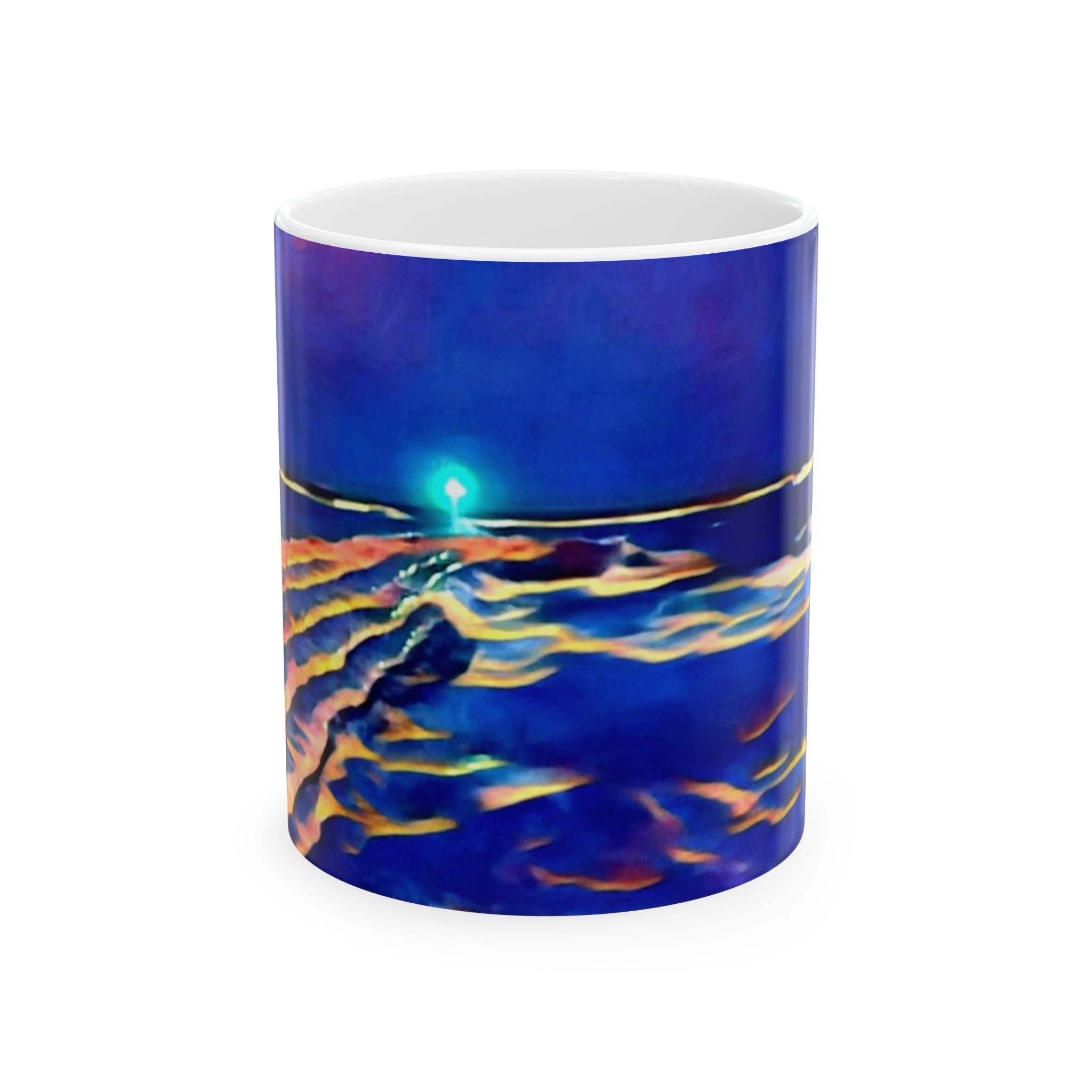Ocean Nightscape Ceramic Mug — Abstract Coastal Wave Art (11oz, 15oz)