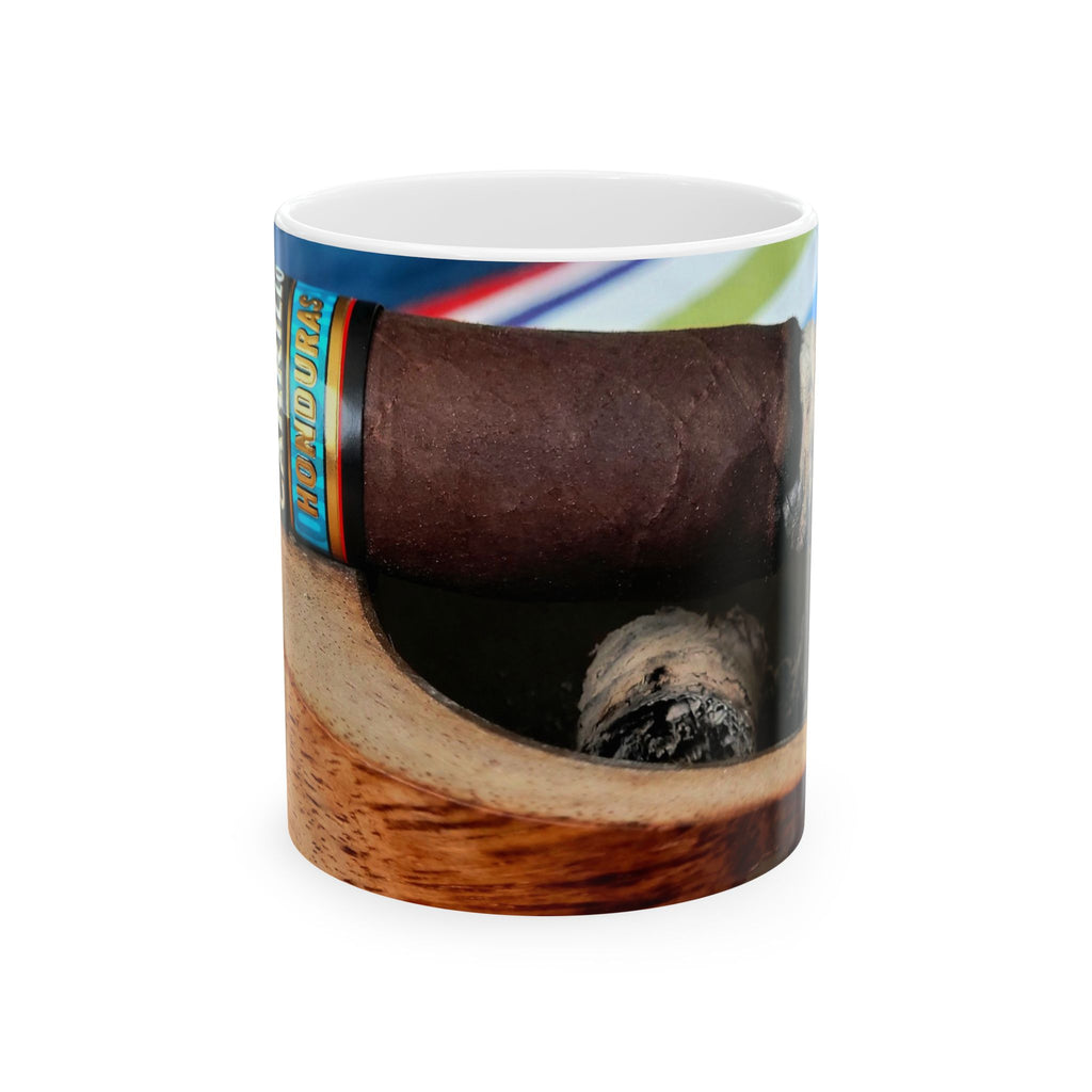 Cigar & Coffee Ceramic Mug — 11oz/15oz Smoky Lounge Design