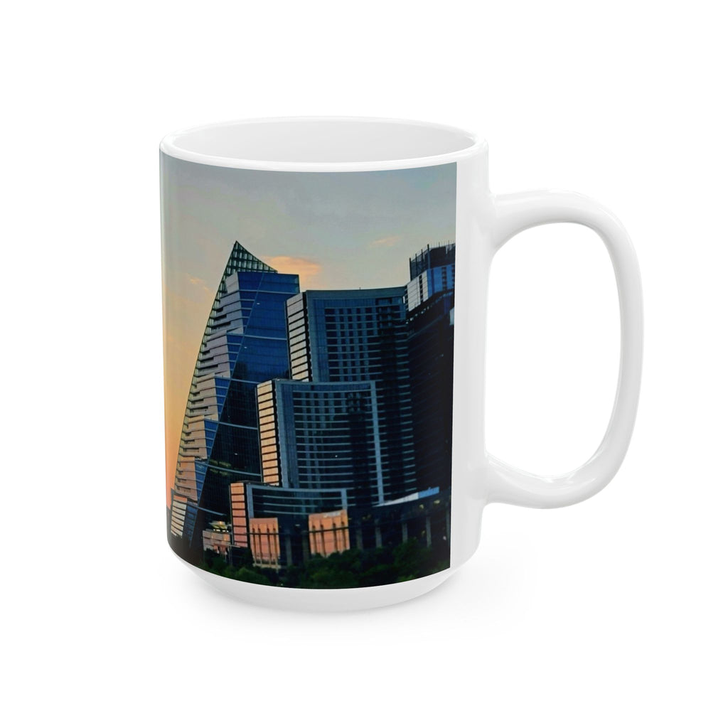 City Skyline Sunset Mug — Modern Urban Architecture Coffee Cup (11oz/15oz)