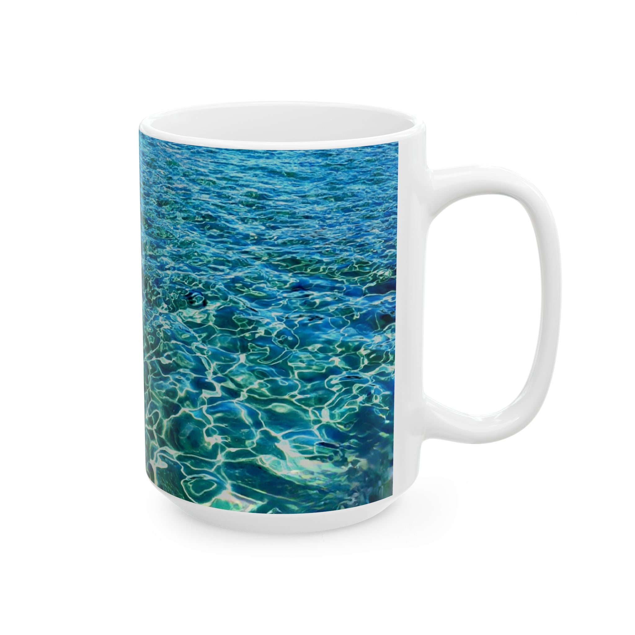 Ocean Water Ceramic Mug — Blue Sea Ripple 11oz & 15oz Coffee Cup