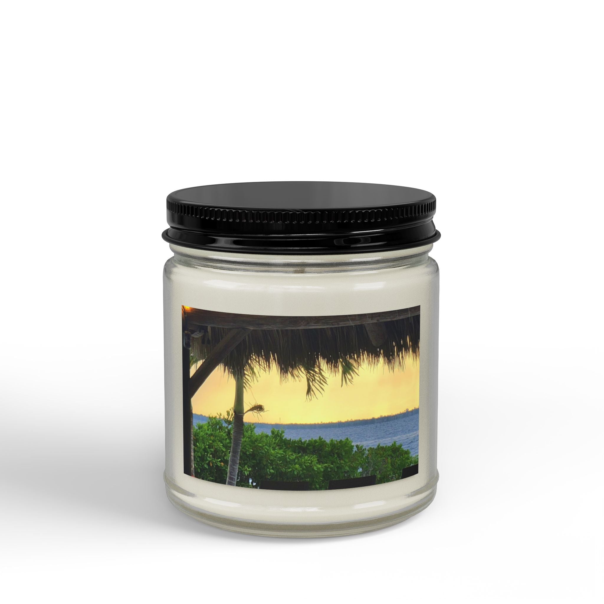 Tropical Soy Candle – Beach Sunset Scented Jar (4oz & 9oz, Black Lid)