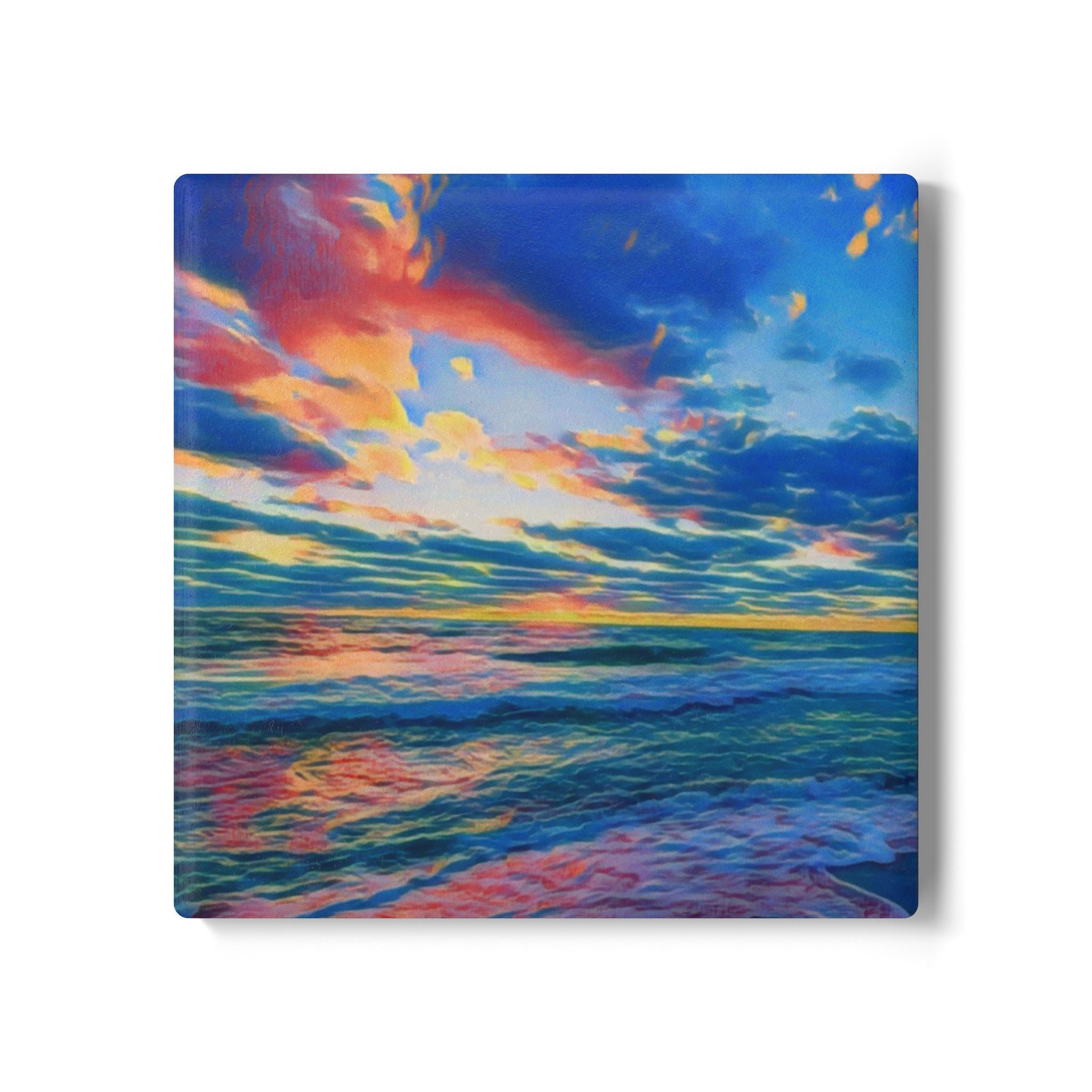 Ceramic Coaster – Colorful Sunset Ocean Print