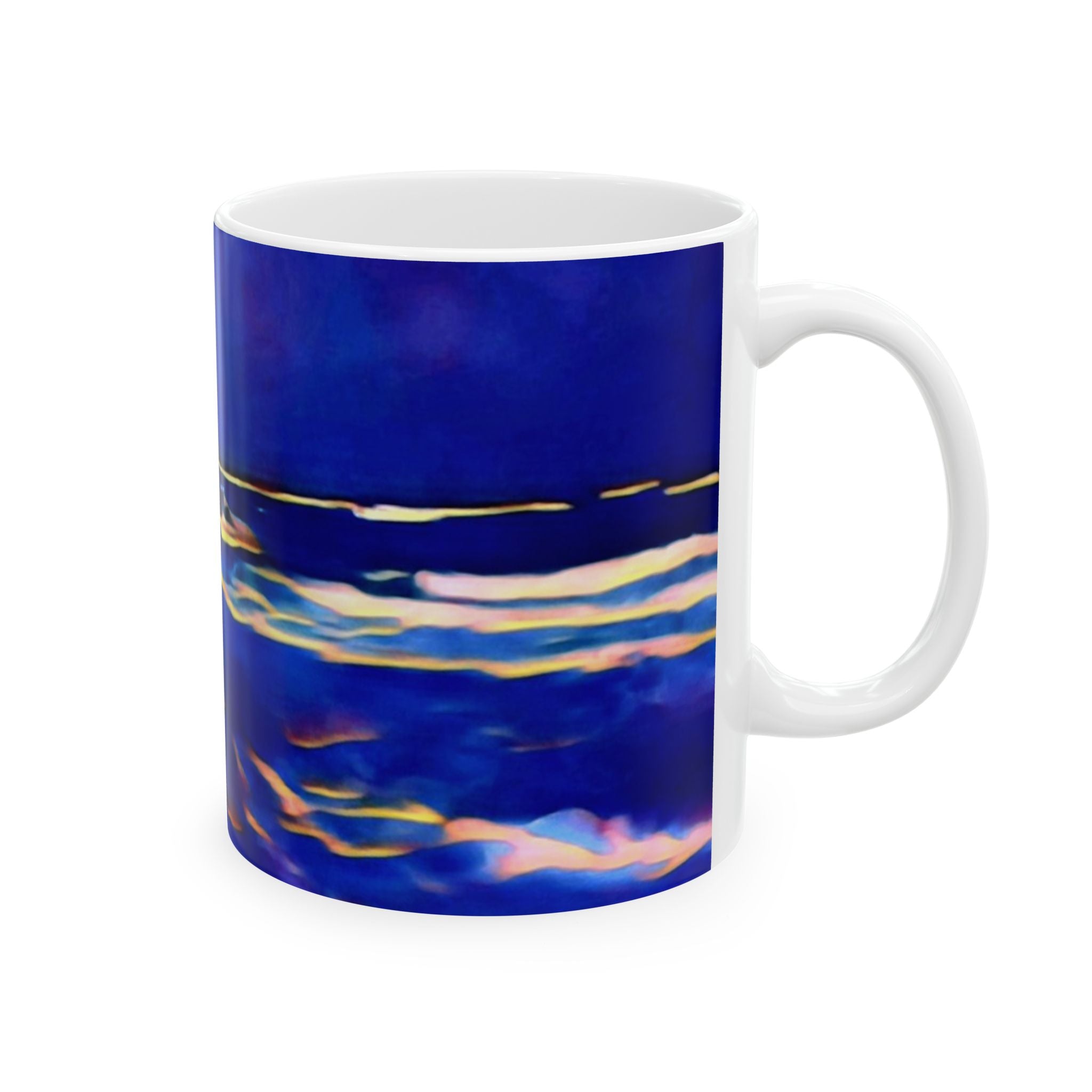 Ocean Nightscape Ceramic Mug — Abstract Coastal Wave Art (11oz, 15oz)