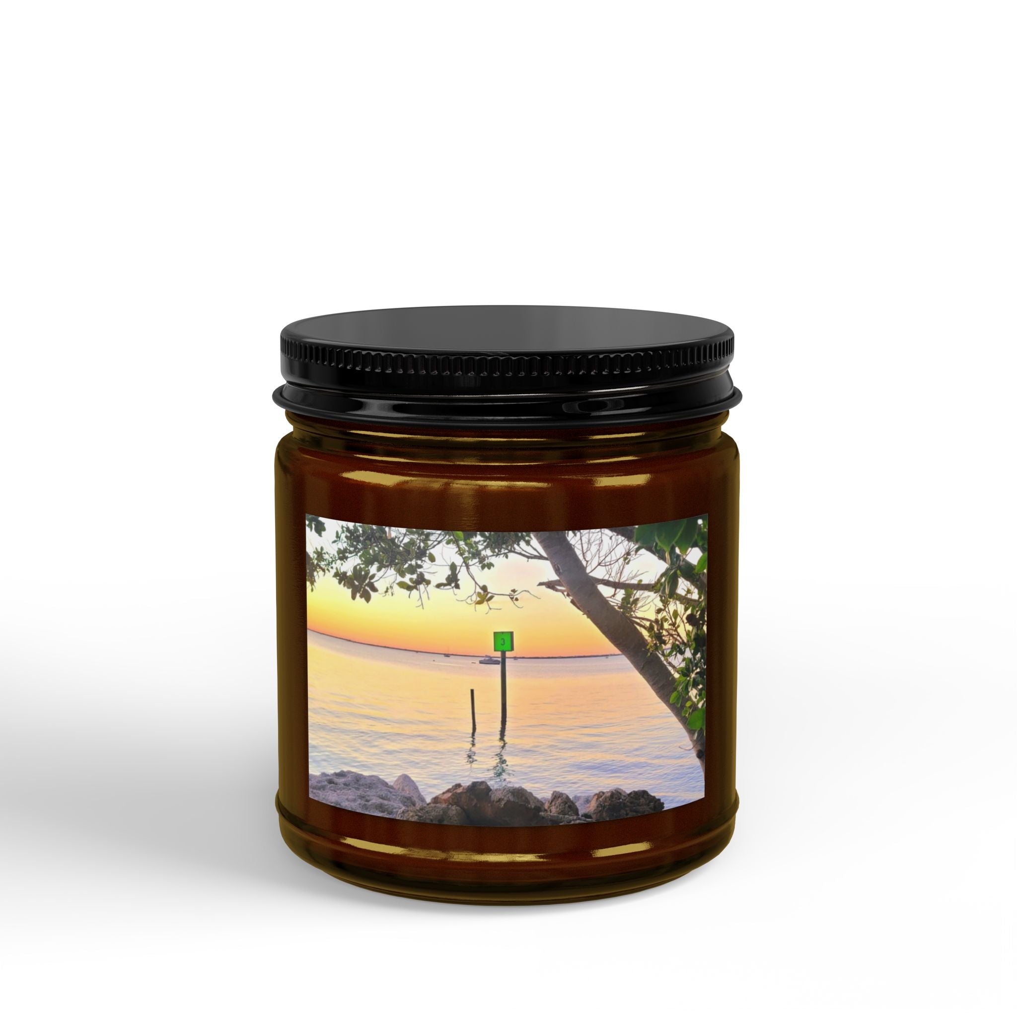 Sunset Beach Soy Candle — Scented Amber Jar (4oz & 9oz)