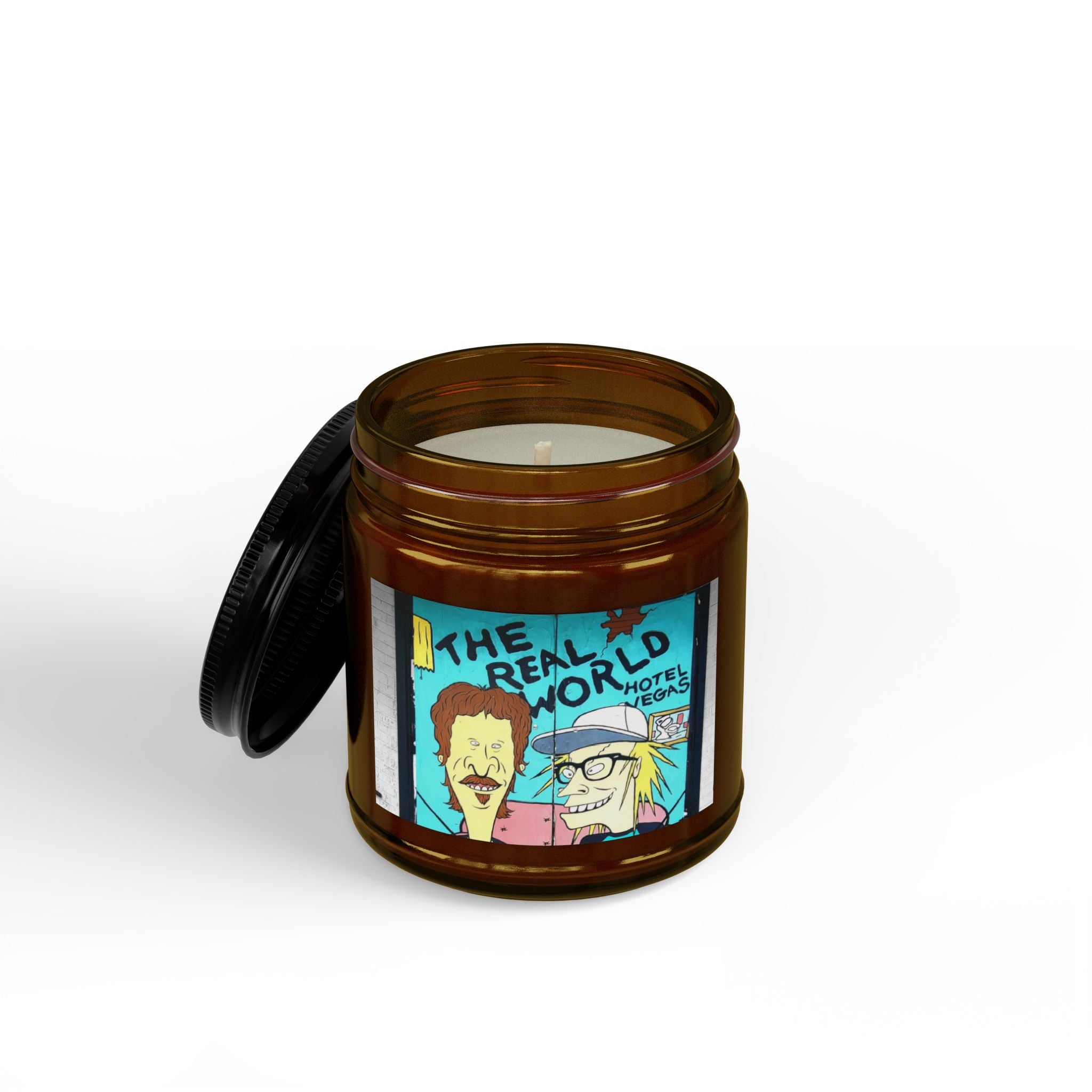 Scented Soy Candle — 'The Real World' Retro Cartoon Amber Jar (4oz & 9oz)