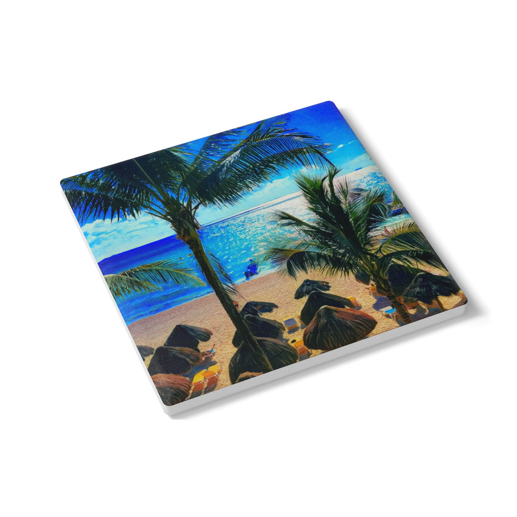 Beach Palm Ceramic Coaster — Tropical Ocean Sunset Drink Coaster