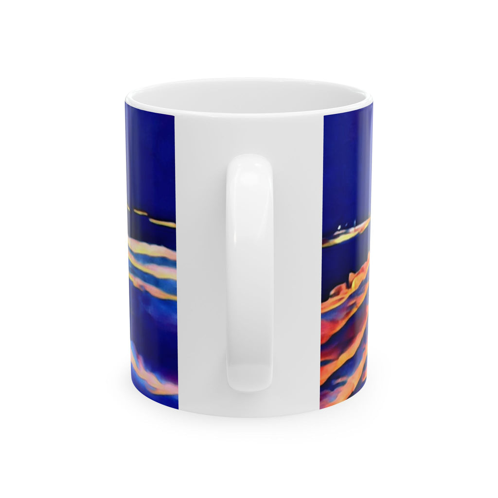 Ocean Nightscape Ceramic Mug — Abstract Coastal Wave Art (11oz, 15oz)