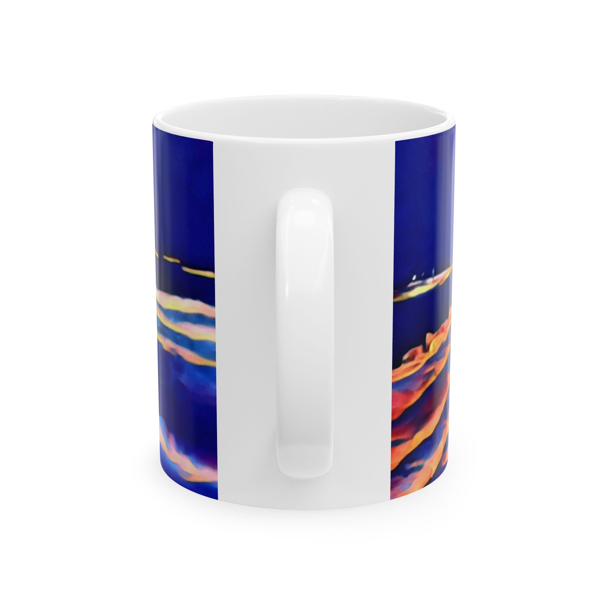 Ocean Nightscape Ceramic Mug — Abstract Coastal Wave Art (11oz, 15oz)