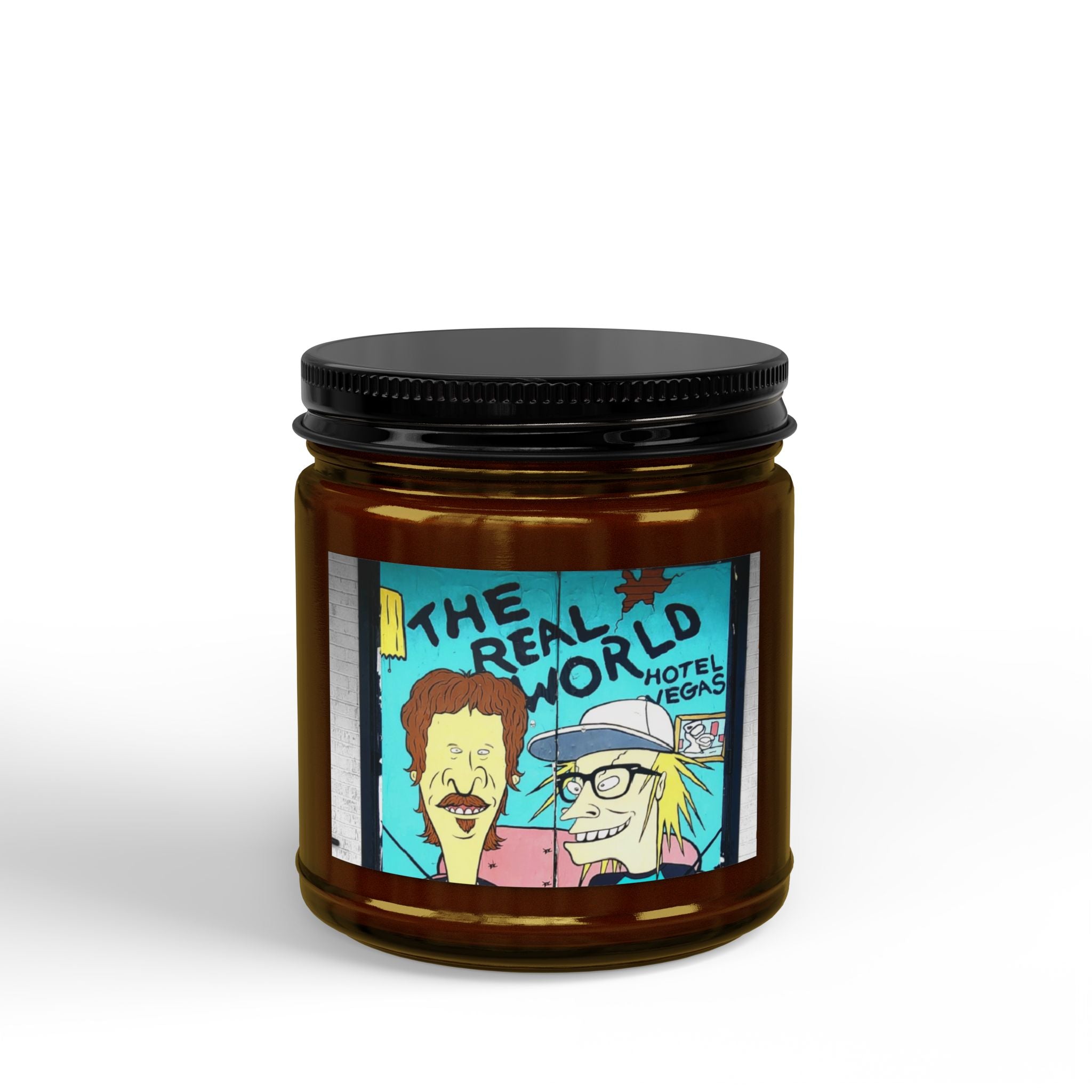 Scented Soy Candle — 'The Real World' Retro Cartoon Amber Jar (4oz & 9oz)