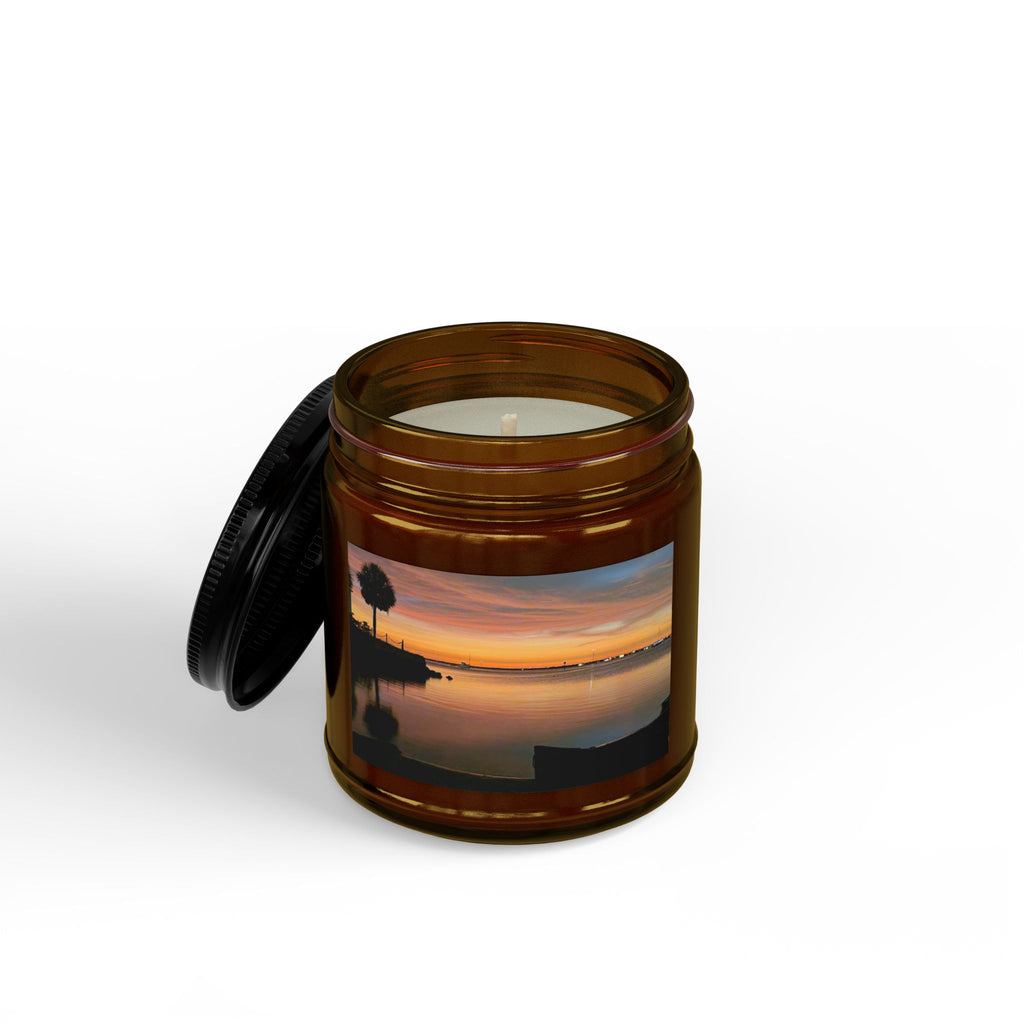 Sunset Lake Scented Soy Candle — Amber Jar with Black Lid (4oz & 9oz)