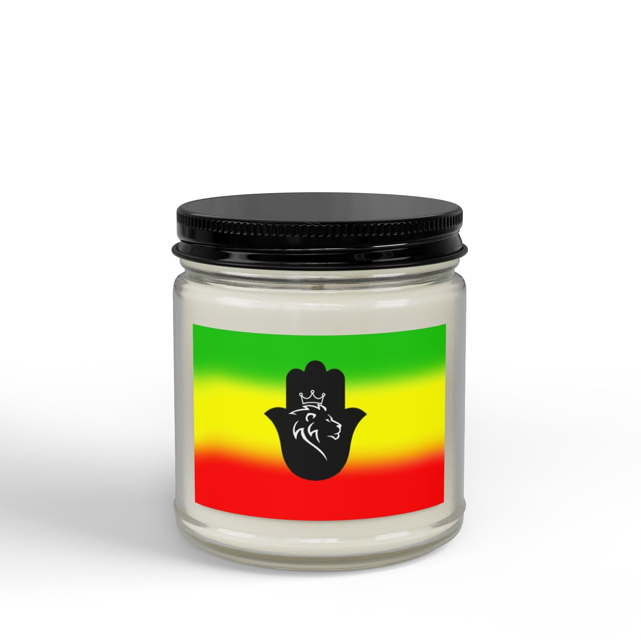 Rasta Hamsa Scented Soy Candle — 4oz & 9oz Amber Jar with Black Lid