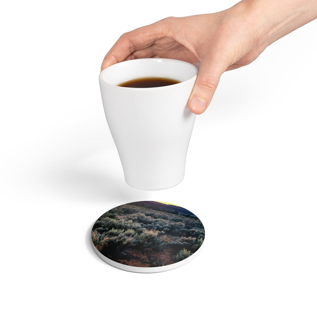 Desert Sage Ceramic Coaster — Southwestern Sunset Landscape Drink Coaster